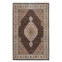 3
10"x6
Hand Knotted Black Tabriz Mahi Fish Medallion Design Wool Rug