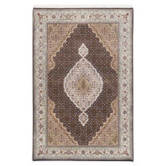 3
10"x6
Hand Knotted Black Tabriz Mahi Fish Medallion Design Wool Rug