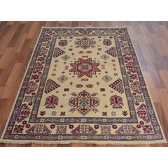 3'10 "x6' Ivory Special Kazak Geometric Design Wool Hand Knotted Oriental Rugs