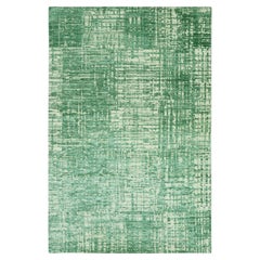 3'10"x6' Mint Green Contemporary Design Hand Knotted Silk & Textured Wool Rug
