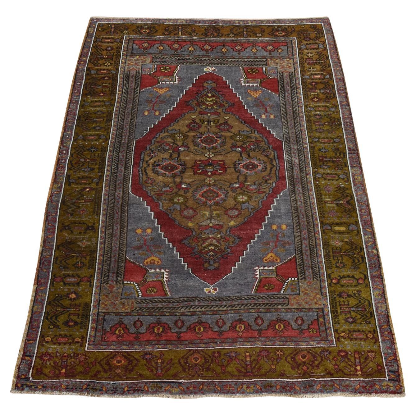 3'10"x6' Zinngrauer Vintage Türkischer Keysari Handgeknüpfter Vintage-Teppich aus reiner 100% Wolle im Angebot