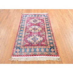 3'10" x 6' – Rosa türkischer Vintage-Dorfteppich, hervorragender Zustand, handgeknüpft aus Wolle