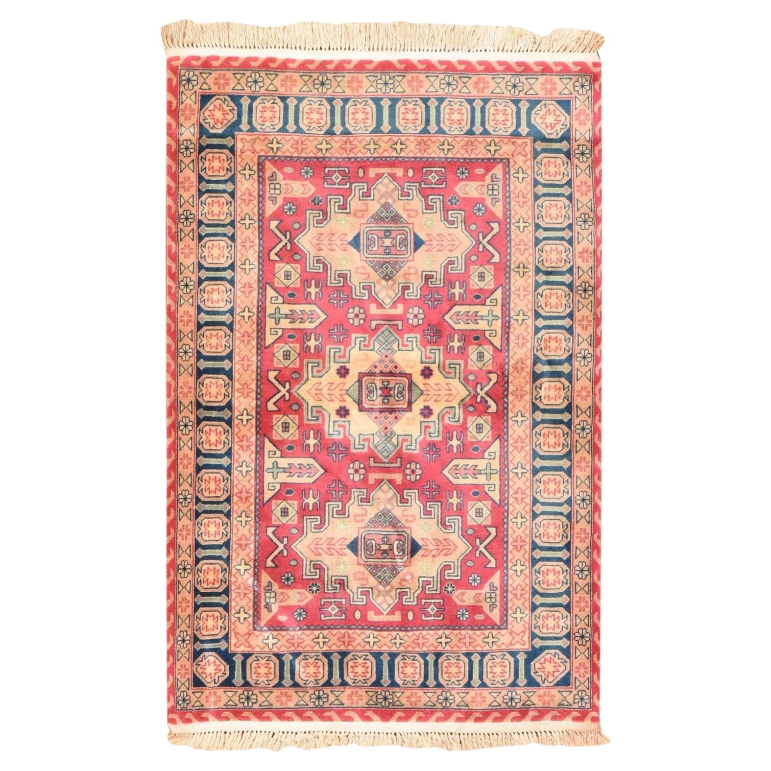 3'10"x6' Pink Vintage Turkish Village Rug Excellent Condition Hand Knotted Wool