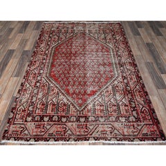 3'10"x6'1" Ajax Red Vintage Persian Sarouk Mir Hand Knotted Wool Oriental Rug