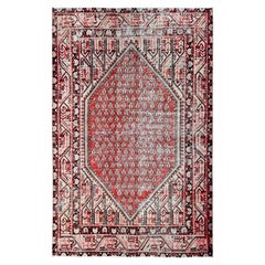 3'10"x6'1" Ajax Red Vintage Persian Sarouk Mir Hand Knotted Wool Oriental Rug
