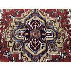 3'10 "x6'1" Rich Red Heriz Revival Handgeknüpfter Orientteppich aus reiner Wolle