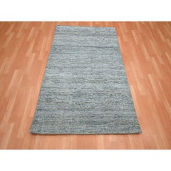 3'10"x6'1" Spanish Gray Modern Plain Design Hand Knotted Pure Silk Oriental Rug