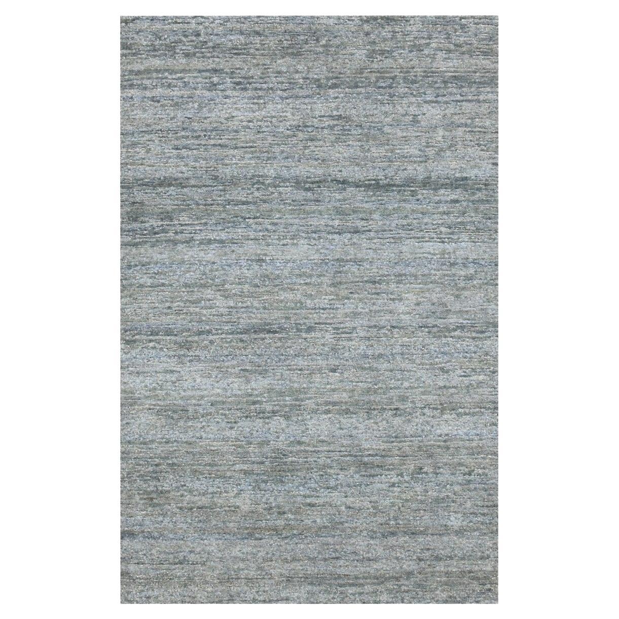 3'10"x6'1" Spanish Gray Modern Plain Design Hand Knotted Pure Silk Oriental Rug For Sale