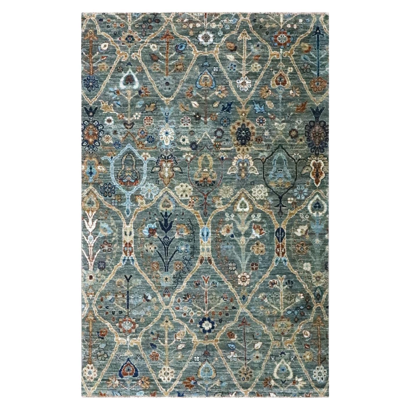 3
10 "x6
1" Viridian Grün Hand geknotet Trellis Borderless Garden Design Wollteppich