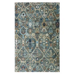 3
10 "x6
1" Viridian Grün Hand geknotet Trellis Borderless Garden Design Wollteppich