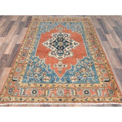 3'10"x6'2" Orange Pure Wool Hand Knotted, Afghan Peshawar, Bakshaish Design Rug