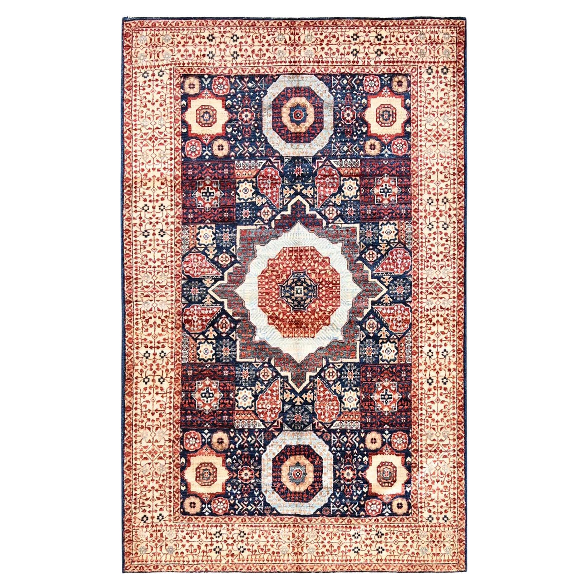 3'10 "x6'3" Bleu, noué à la main, Design/One, Pure Laine, Tapis d'Orient