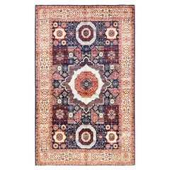 3'10"x6'3" Blue, Hand Knotted, Mamluk Design, Pure Wool, Oriental Rug