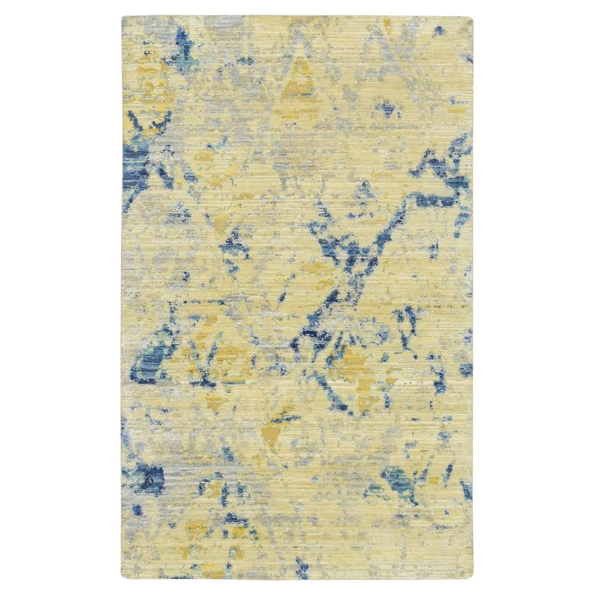 3
10 "x6
3" Seda marrón caqui con lana oxidada Alfombra anudada a mano de diseño moderno en venta