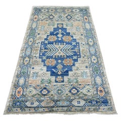 3'10"x6'5" Light Brown Anatolian Village Inspired Design Hand Knotted Wool Rug