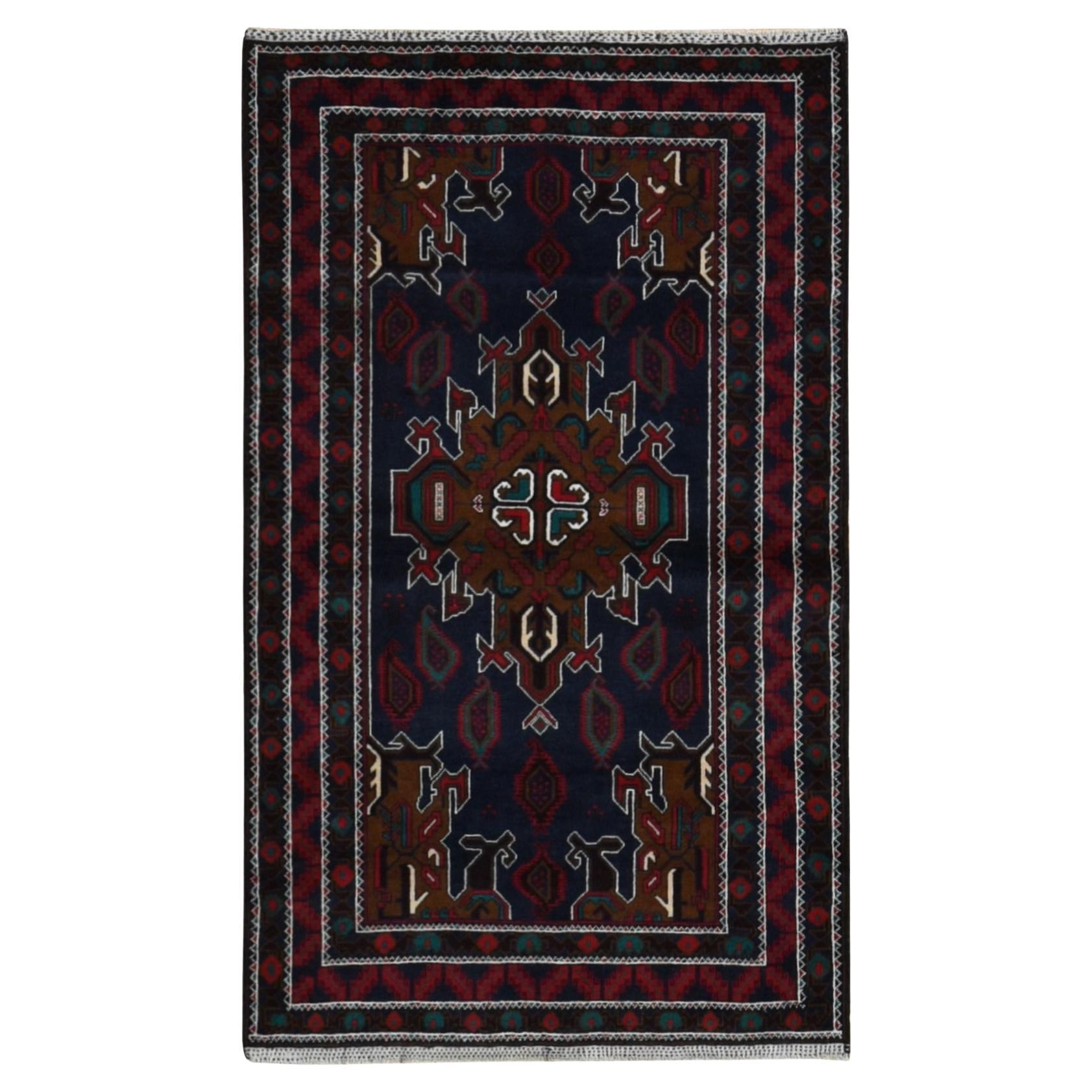 3
10 "x6
9" Azul Yanqui, Alfombra afgana Baluch de pura lana anudada a mano en venta