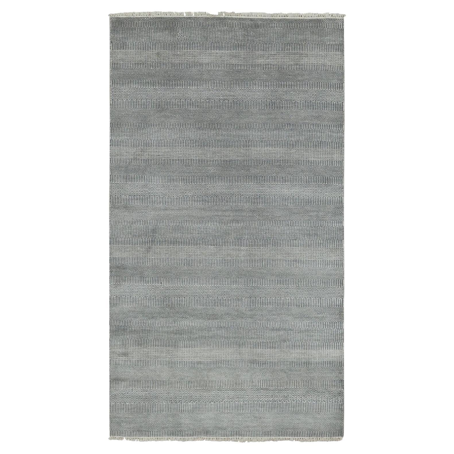 3'10 "x7' Grigio antracite, Tappeto Runner ampio annodato a mano in lana e seta tono su tono