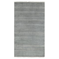 3'10 "x7' Tapis de course large gris anthracite, ton sur ton en laine et soie, noué à la main