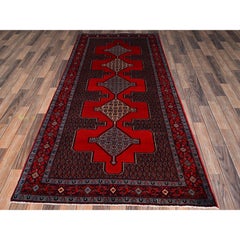 3'10"x8'5" Red Full Pile New Persian Senneh Bijar Hand Knotted Wool Runner Rug