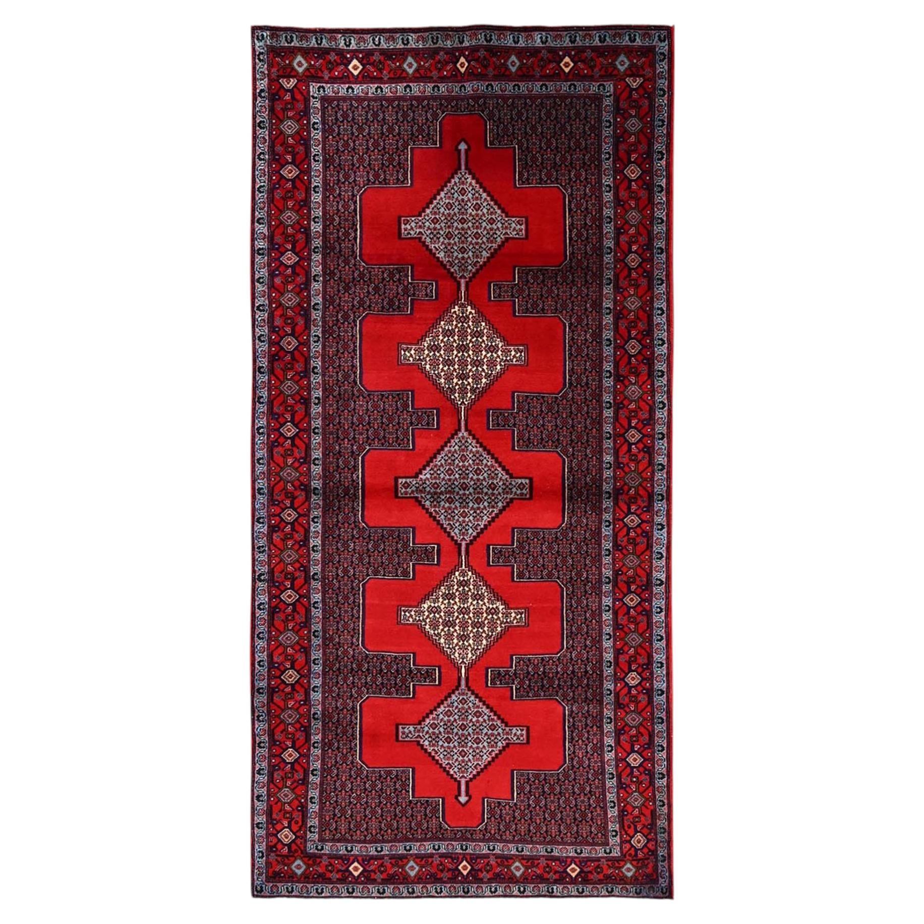 3'10"x8'5" Red Full Pile New Zoroastrian Bijar Hand Knotted Pure Wool Runner Rug For Sale