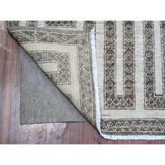 3'10"x9'7" Taupe Brown, Hand Knotted Wool, Fine Peshawar Oriental Rug