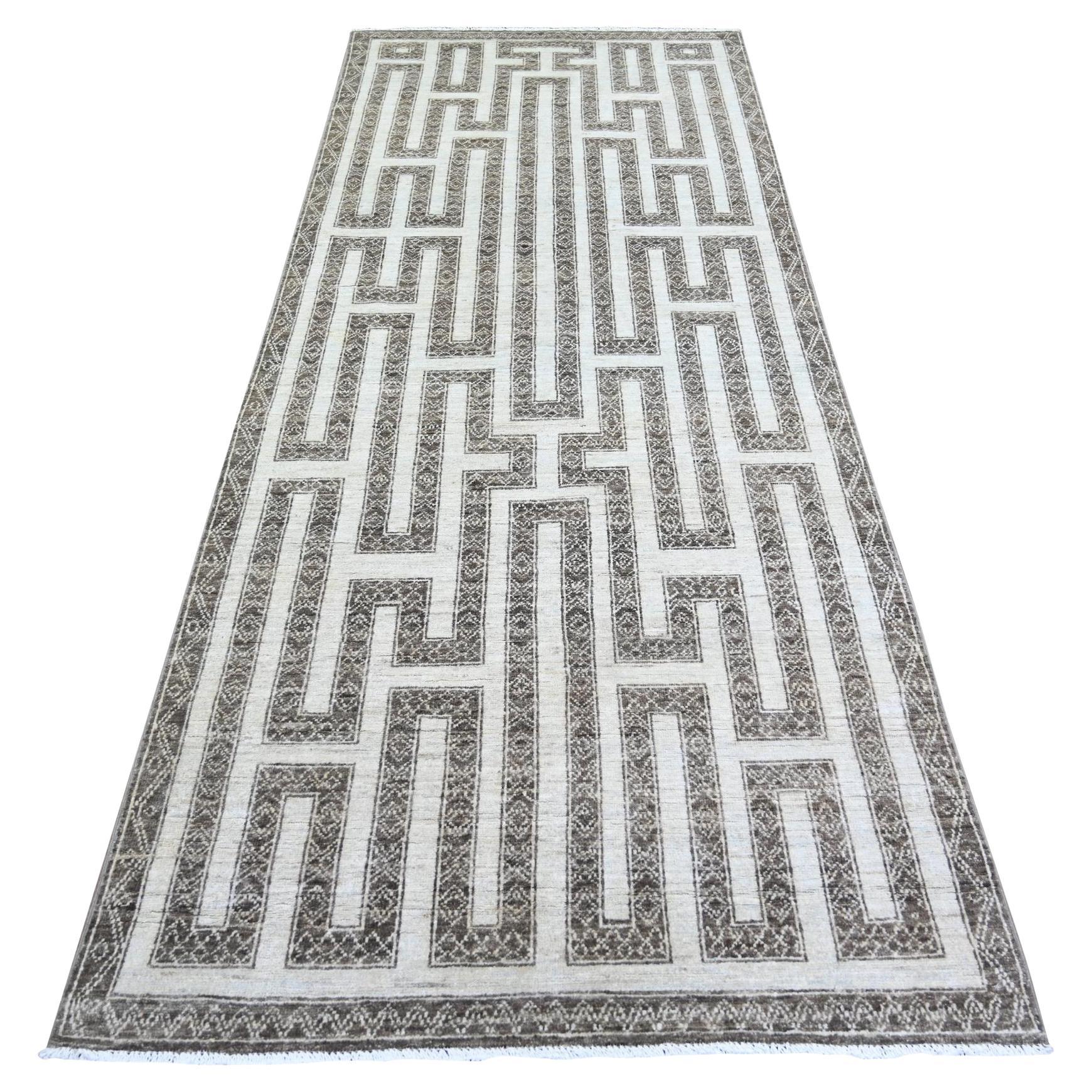 3
10"x9
7" Taupe Brown, Hand Knotted Wool, Fine Peshawar Oriental Rug