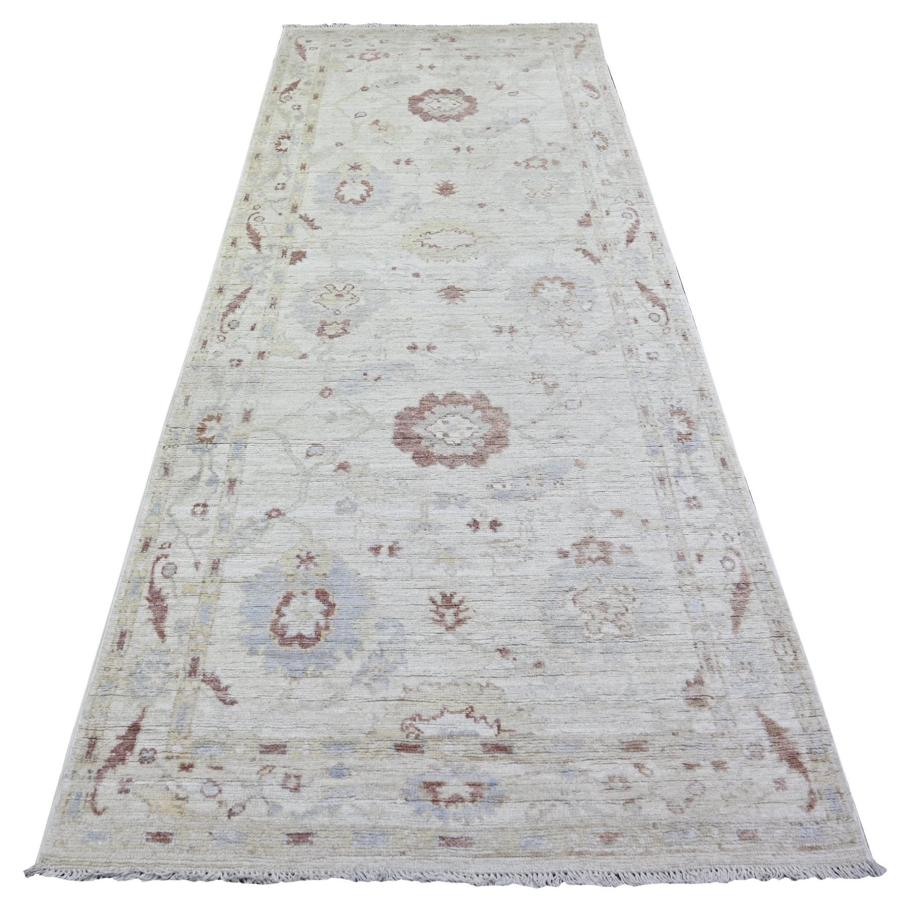 3'10 "x9'8" Grau, Reine Wolle handgeknüpft, Afghan Angora Oushak Wide Runner Rug