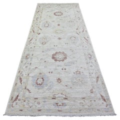 3'10 "x9'8" Grau, Reine Wolle handgeknüpft, Afghan Angora Oushak Wide Runner Rug