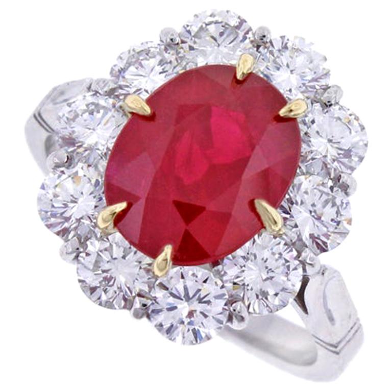 3.11 Carat A.G.L Burma Ruby and Diamond Ring For Sale