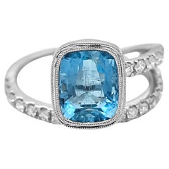 3.11 Carat Aquamarine and White Diamond White Gold Ring