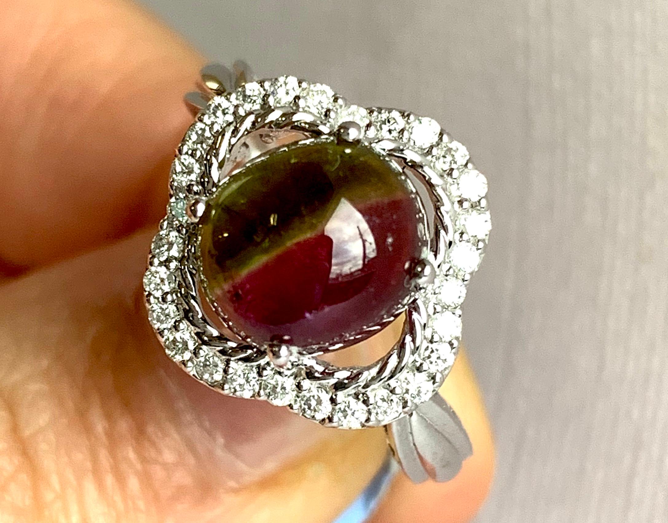 Women's 3.11 Carat Bicolor Watermelon Tourmaline and Diamond Ring