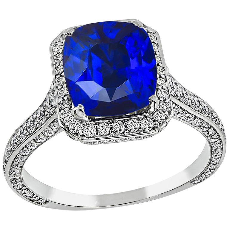 3.11 Carat Ceylon Sapphire 0.75 Carat Diamond Engagement Ring For Sale