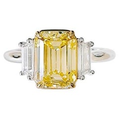 3.11 Carat Emerald-cut Statement Fancy Yellow 18K Gold Colour-Collector Treasure