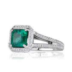 3.11 Carat Emerald Diamond Ring 14K White Gold Effortless Elegance