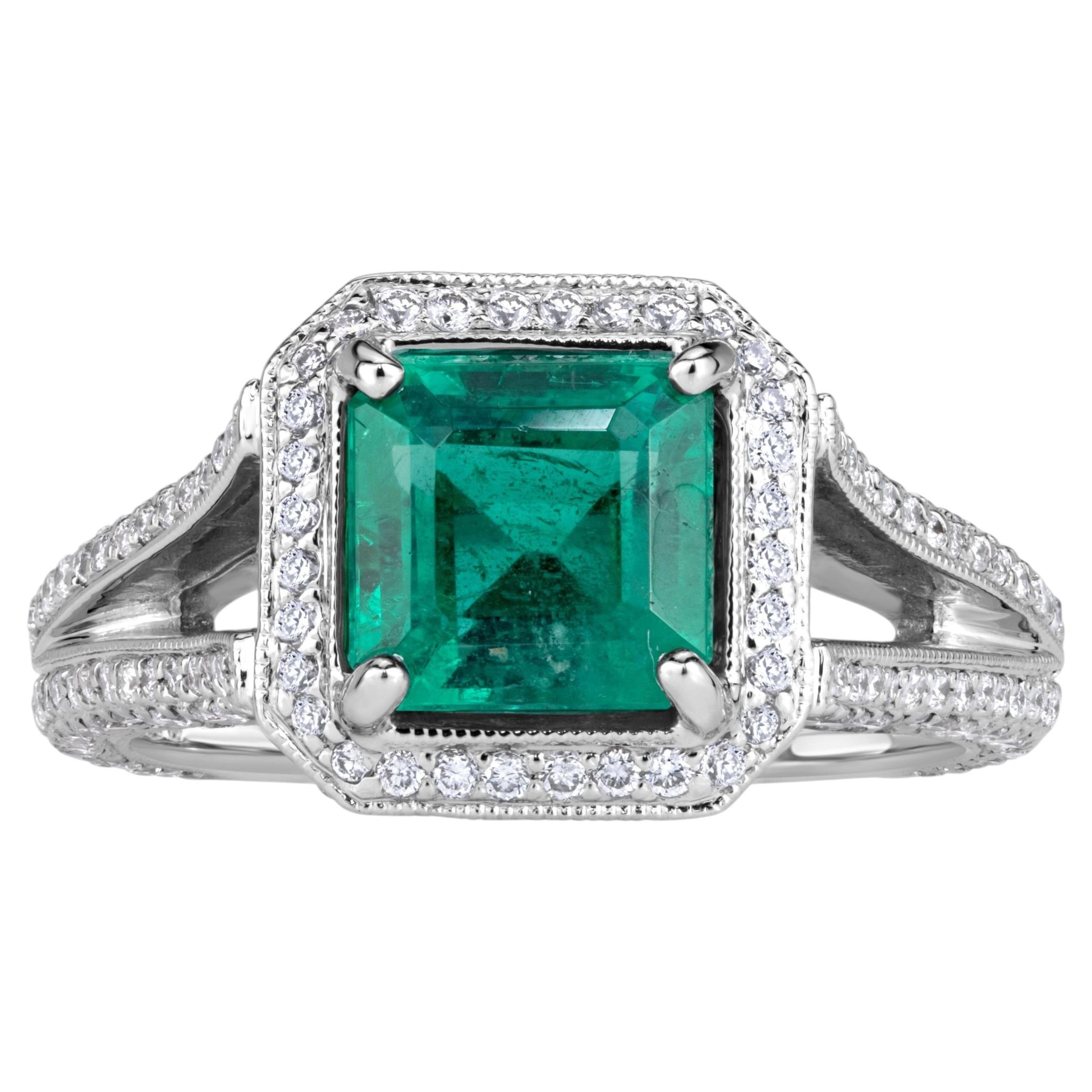 3.11 Carat Emerald Diamond Ring 14K White Gold Effortless Elegance For Sale