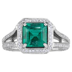 3.11 Carat Emerald Diamond Ring 14K White Gold Effortless Elegance
