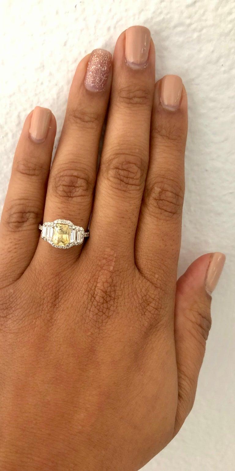 Emerald Cut 3.11 Carat GIA Certified Yellow Sapphire and Diamond 18 Karat White Gold Ring