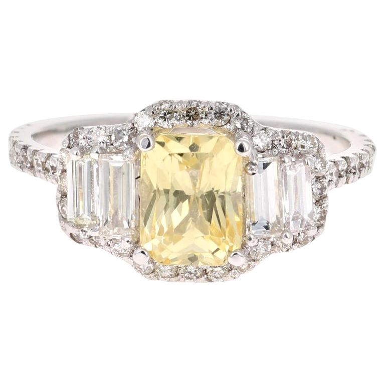 3.11 Carat GIA Certified Yellow Sapphire and Diamond 18 Karat White Gold Ring
