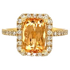 3.11 Carat Imperial Peach Topaz and Diamond Gold Ring