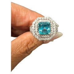 3.11 Carat Natural Apatite and Natural Diamond White Gold Ring