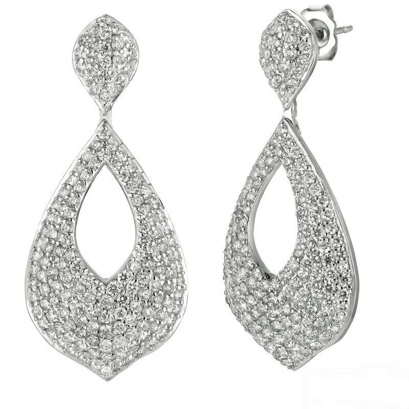 Contemporary 3.11 Carat Natural Diamond Drop Earrings G SI 14k White Gold For Sale