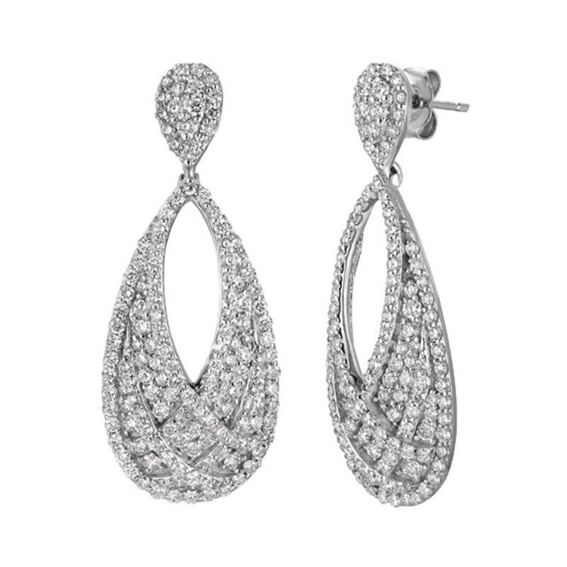3.11 Carat Natural Diamond Drop Earrings G SI 14k White Gold For Sale