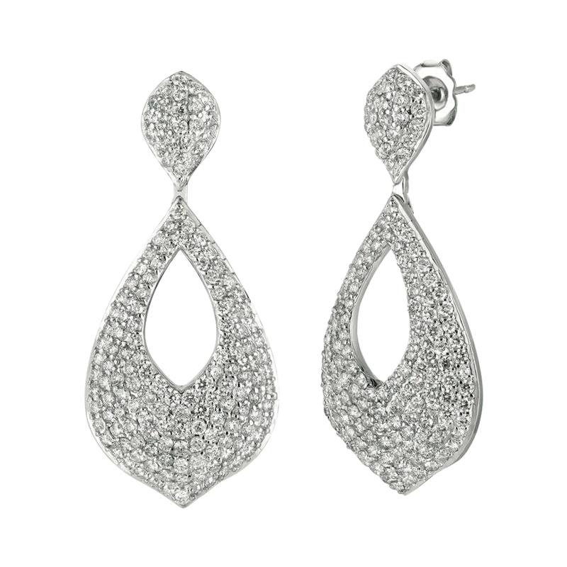 3.11 Carat Natural Diamond Drop Earrings G SI 14k White Gold For Sale