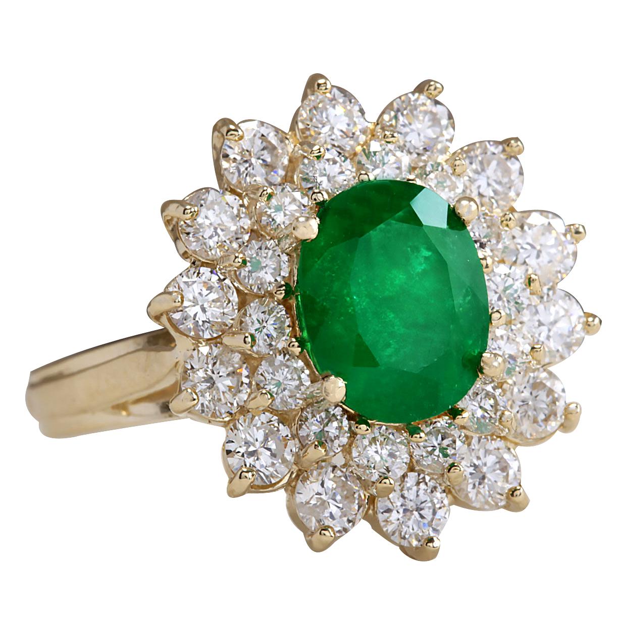 3.11 Carat Natural Emerald 14 Karat Yellow Gold Diamond Ring
Stamped: 14K Yellow Gold
Total Ring Weight: 5.0 Grams
Total Natural Emerald Weight is 1.61 Carat (Measures: 8.00x6.00 mm)
Color: Green
Total Natural Diamond Weight is 1.50 Carat
Color: