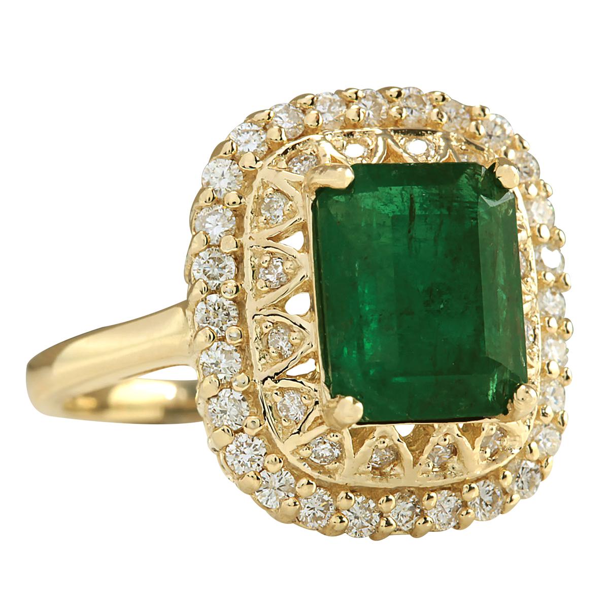 Stamped: 14K Yellow Gold
Total Ring Weight: 6.2 Grams
Total Natural Emerald Weight is 2.51 Carat (Measures: 10.00x8.00 mm)
Color: Green
Total Natural Diamond Weight is 0.60 Carat
Color: F-G, Clarity: VS2-SI1
Face Measures: 17.35x15.20 mm
Sku: