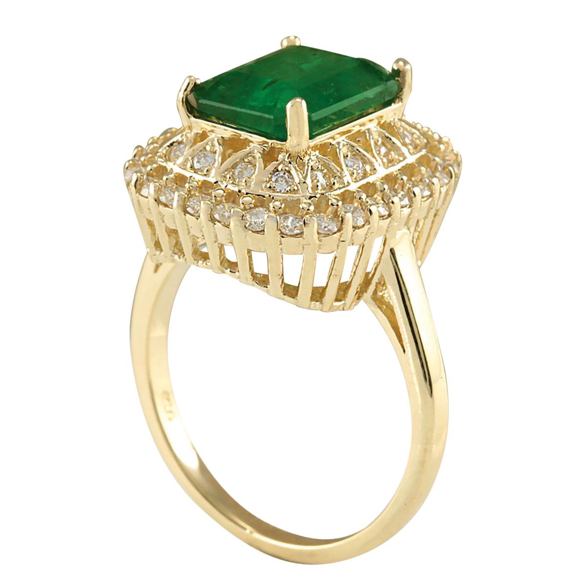 Emerald Cut Emerald Diamond Ring In 14 Karat Yellow Gold Diamond Ring For Sale
