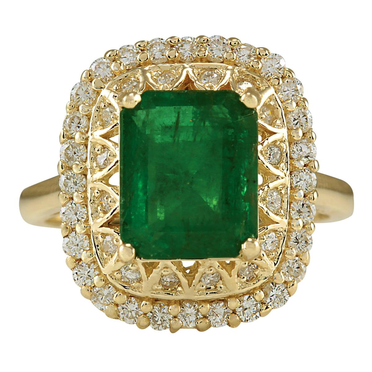 Emerald Diamond Ring In 14 Karat Yellow Gold Diamond Ring For Sale