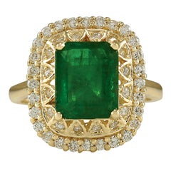 Smaragd-Diamantring aus 14 Karat Gelbgold mit Diamantring