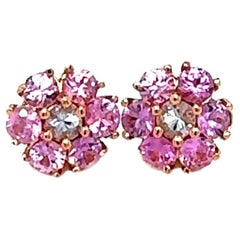 3.11 Carat Natural Multi-Color Sapphire Rose Gold Stud Earrings