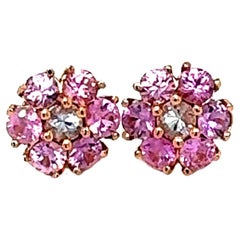 Clous d'oreilles en or rose et saphirs naturels multicolores de 3,11 carats